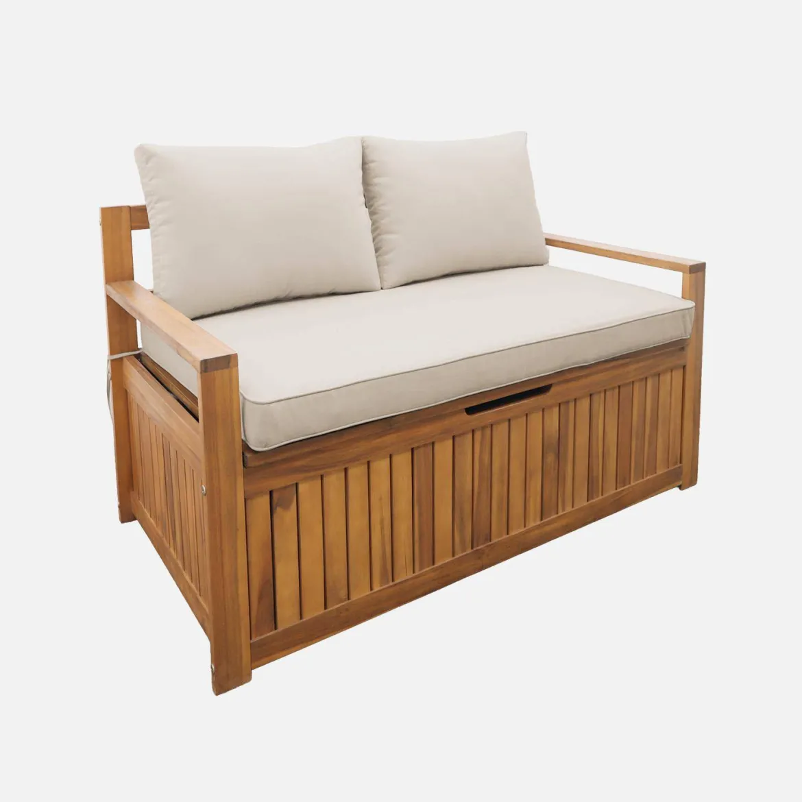 Panca cassapanca da giardino in legno di acacia con cuscino, 110L