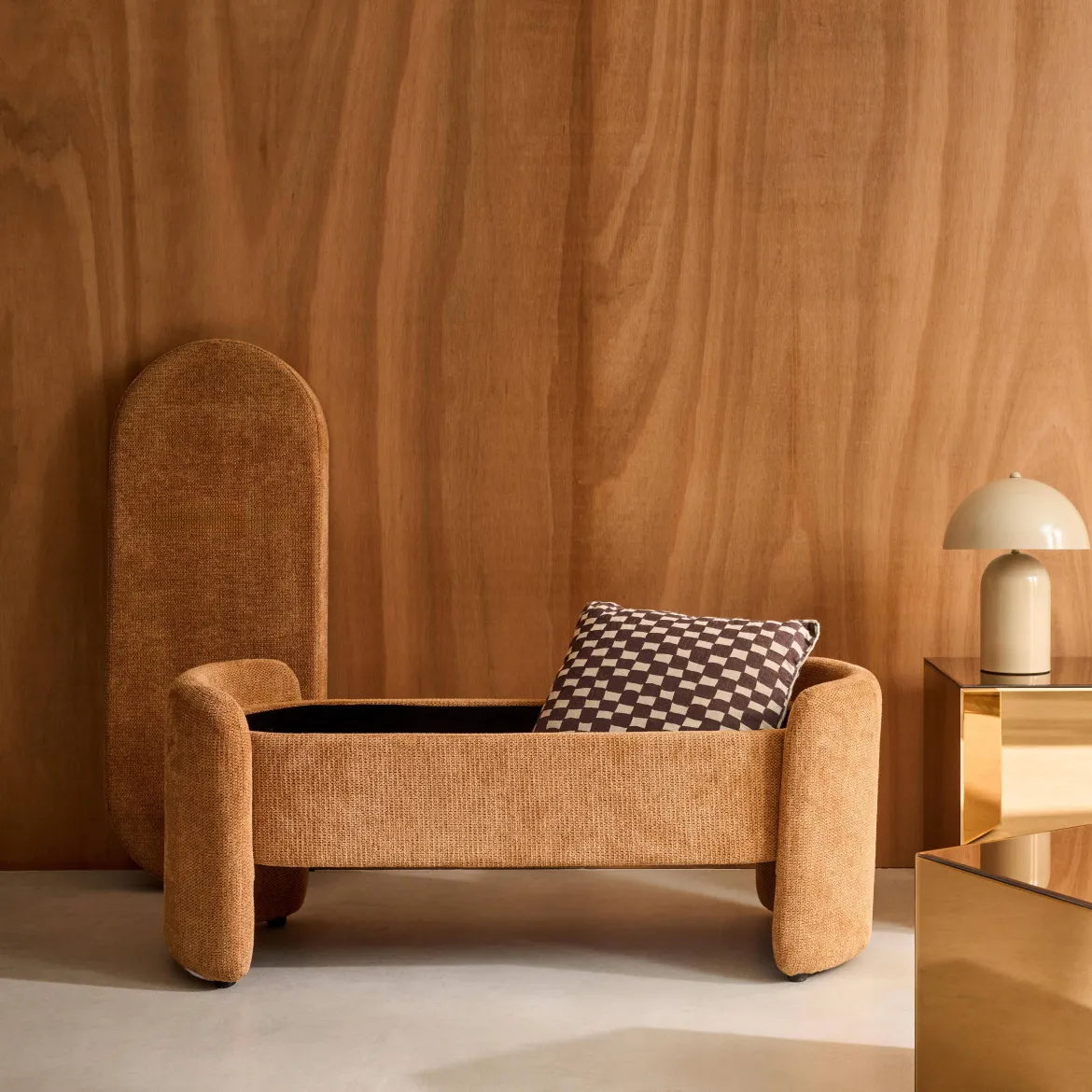 Panca contenitore, fondo letto contemporaneo in tessuto