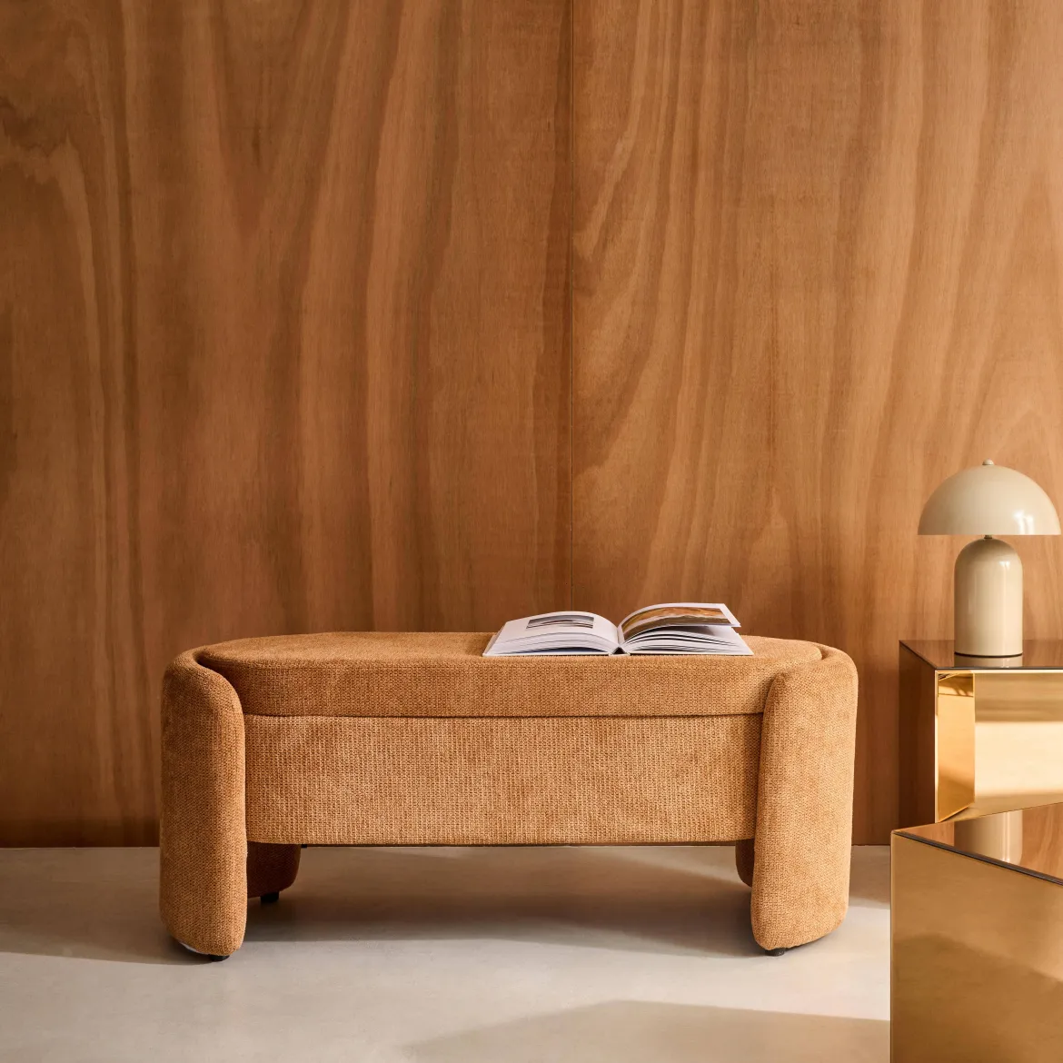 Panca contenitore, fondo letto contemporaneo in tessuto