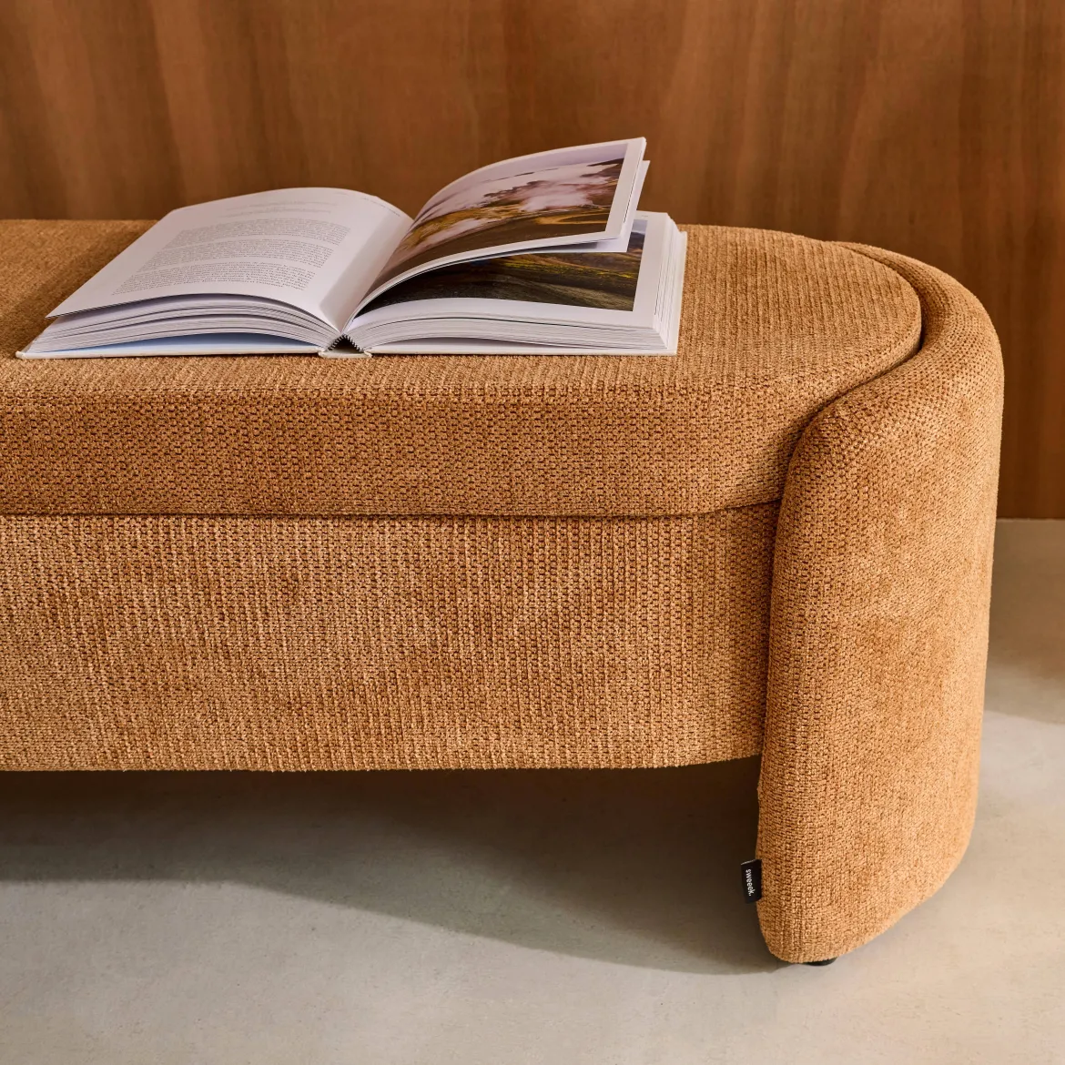 Panca contenitore, fondo letto contemporaneo in tessuto