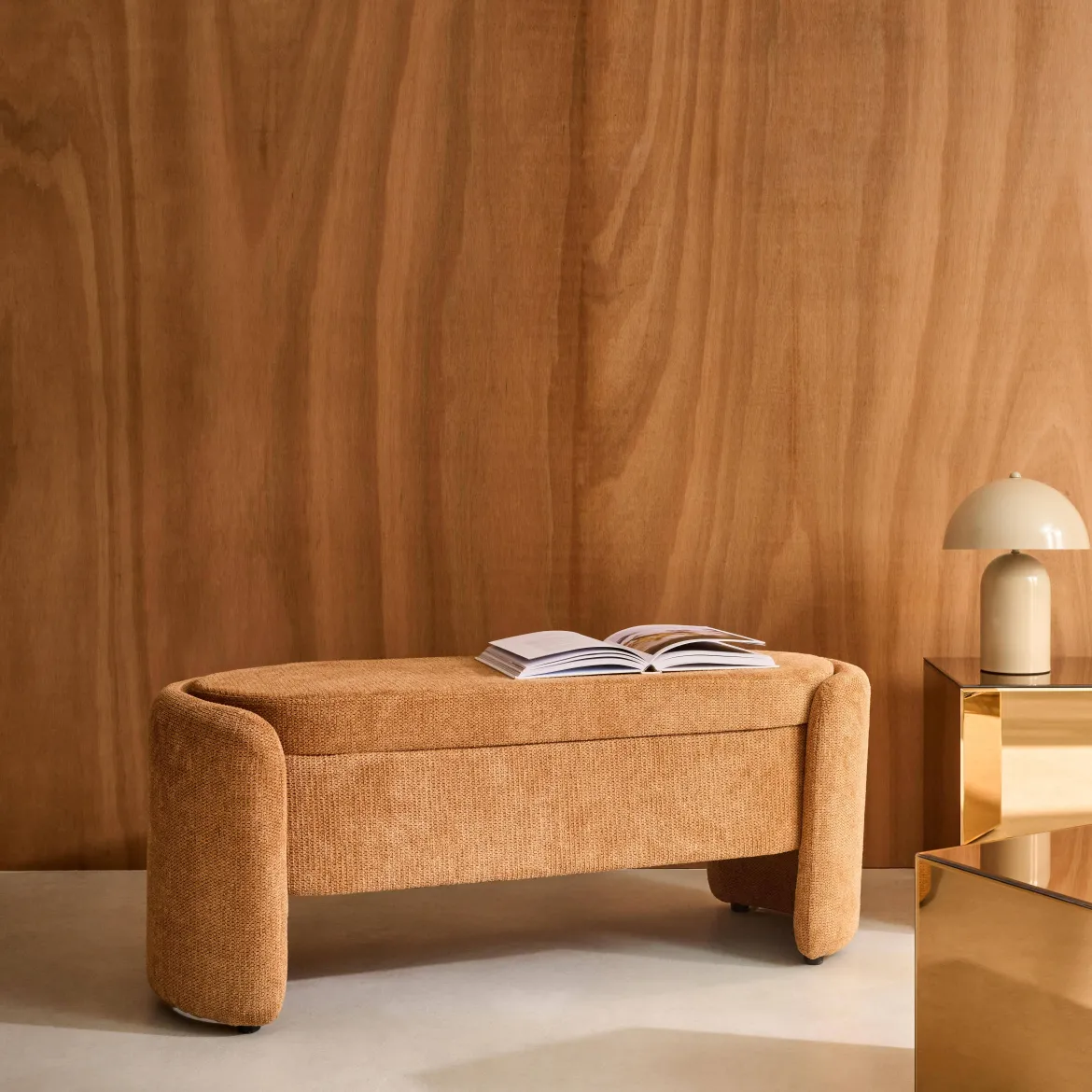 Panca contenitore, fondo letto contemporaneo in tessuto