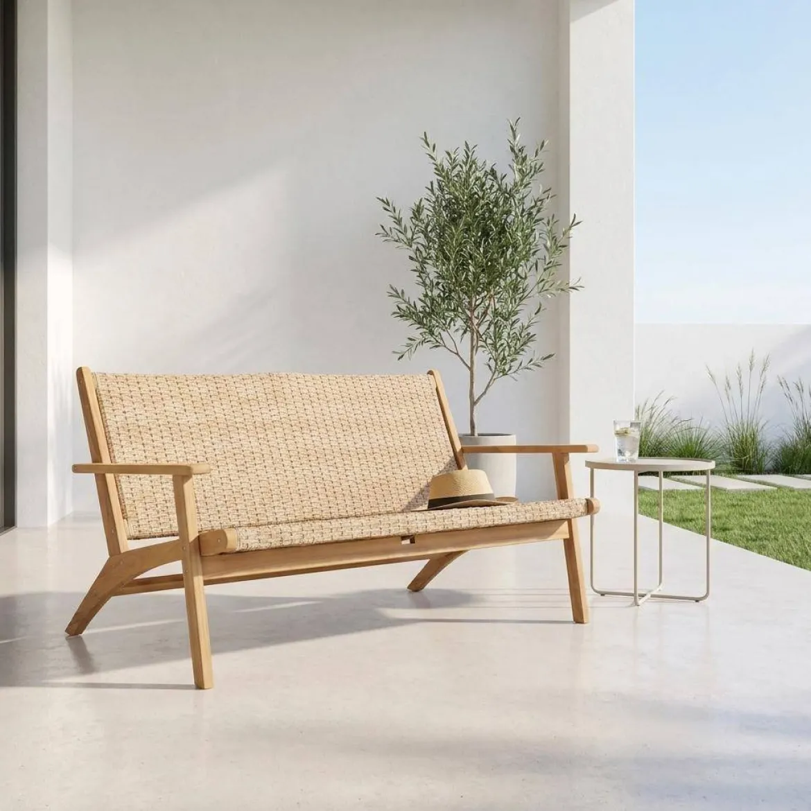 Panca da giardino in legno di acacia, 2 posti