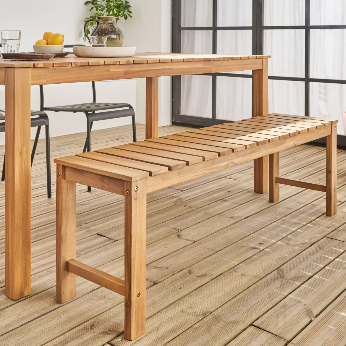 Panca in acacia e legno chiaro, 140cm