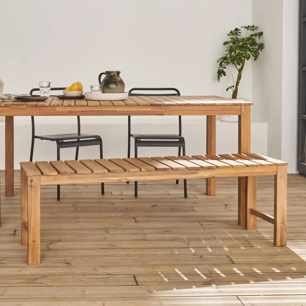 Panca in acacia e legno chiaro, 140cm