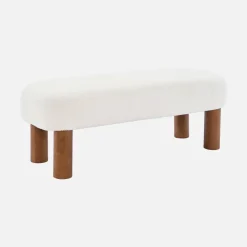 Panca in legno di gomma e tessuto bouclé