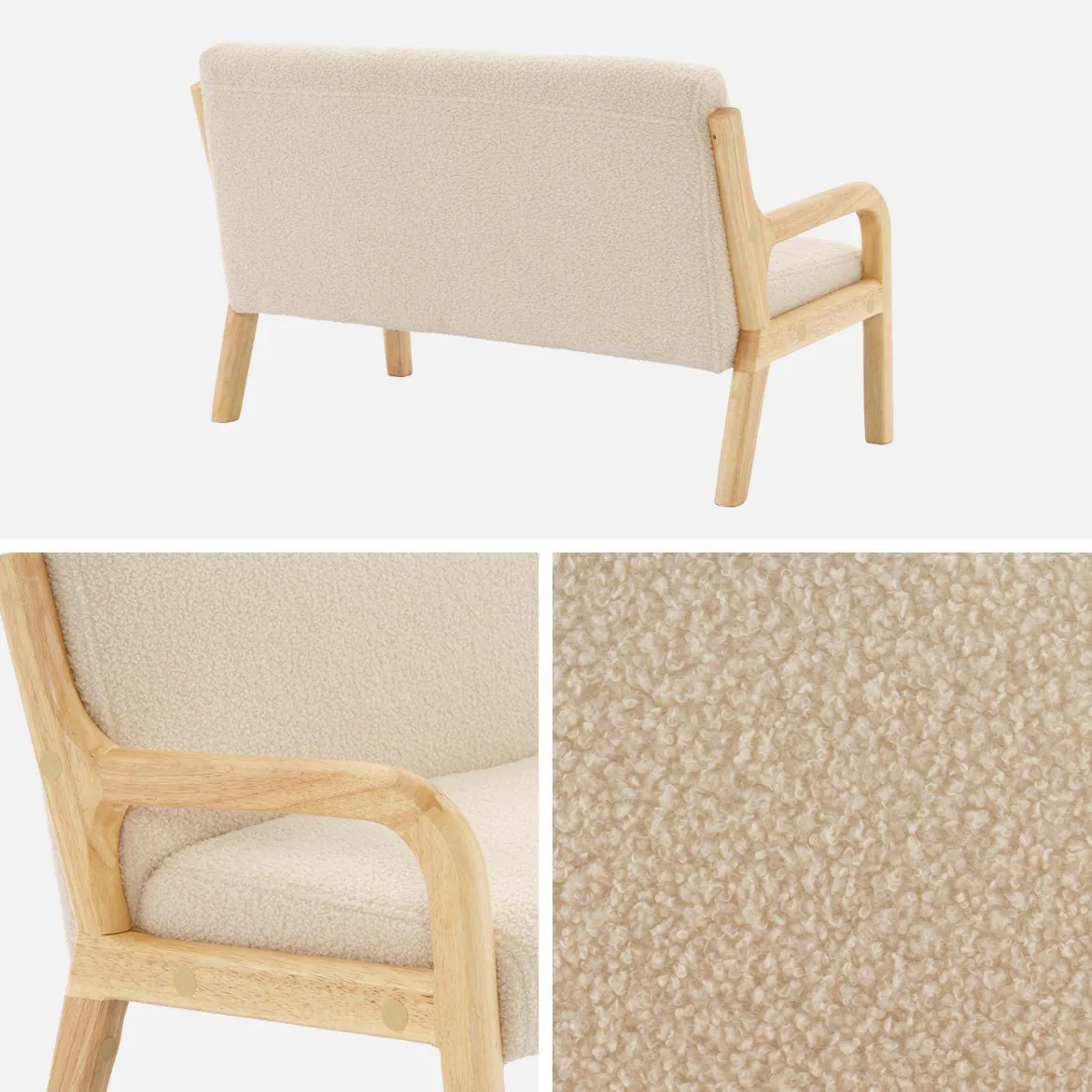Panca per bambini scandinava in tessuto bouclé, 2 posti