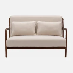 Panca stile scandinavo in legno di hevea e tessuto, 2 posti
