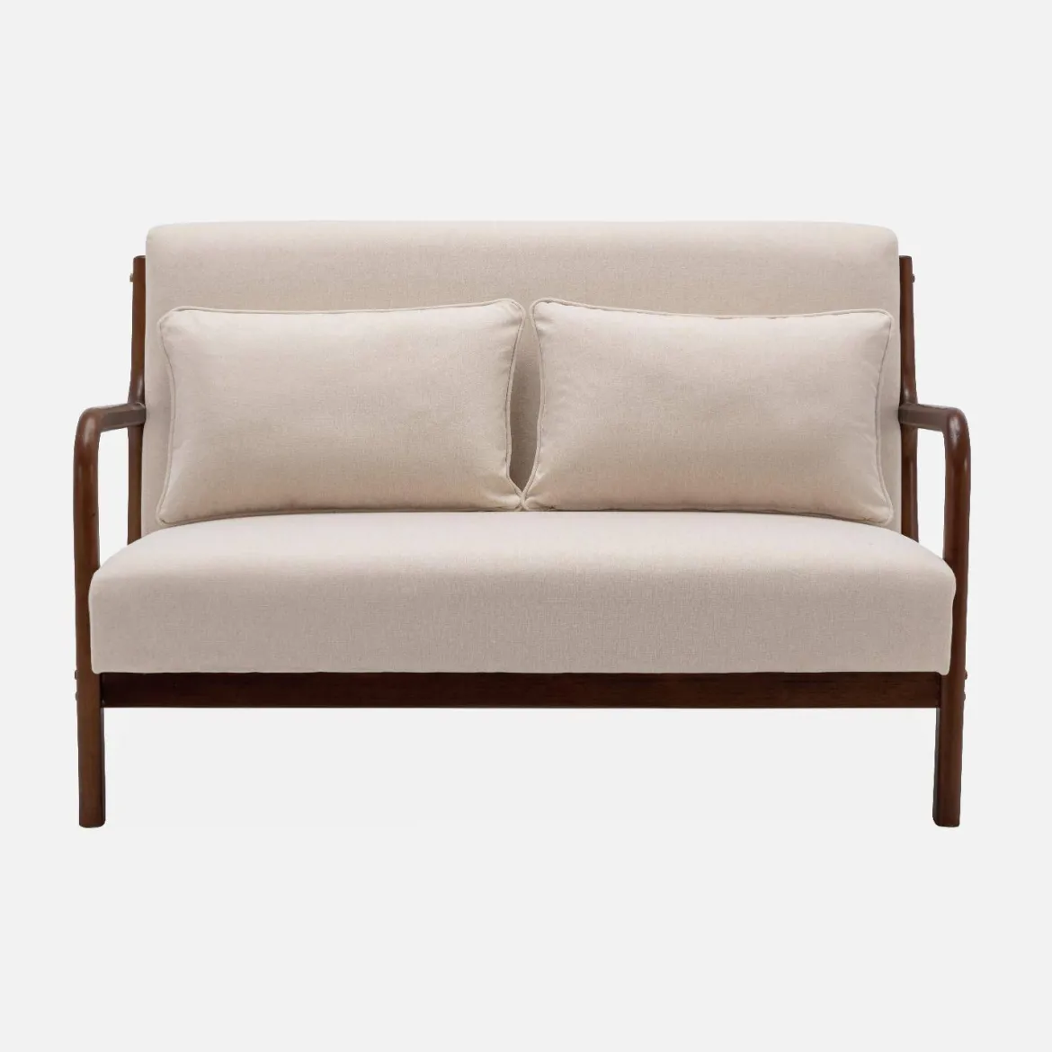 Panca stile scandinavo in legno di hevea e tessuto, 2 posti