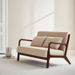 Panca stile scandinavo in legno di hevea e tessuto, 2 posti
