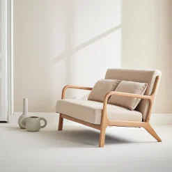 Panca stile scandinavo in legno e tessuto, 2 posti