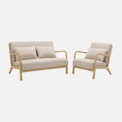 Panca stile scandinavo in legno e tessuto, 2 posti