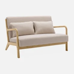 Panca stile scandinavo in legno e tessuto, 2 posti