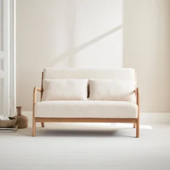 Panca stile scandinavo in legno e bouclé, 2 posti
