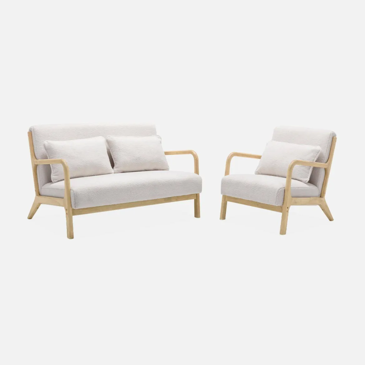 Panca stile scandinavo in legno e bouclé, 2 posti