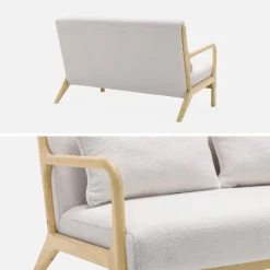 Panca stile scandinavo in legno e bouclé, 2 posti