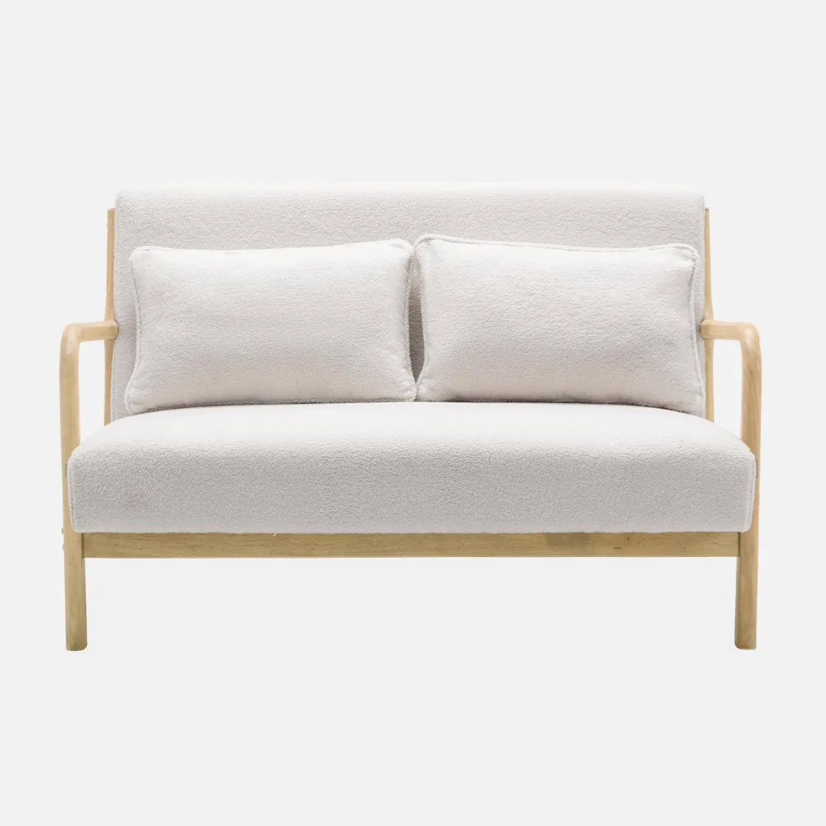 Panca stile scandinavo in legno e bouclé, 2 posti