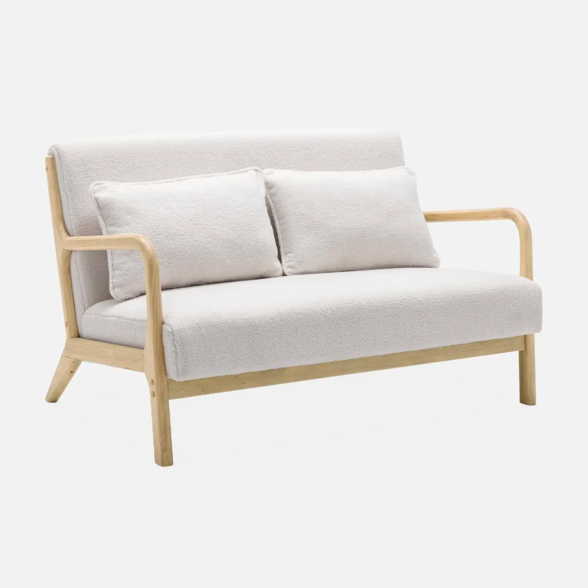 Panca stile scandinavo in legno e bouclé, 2 posti