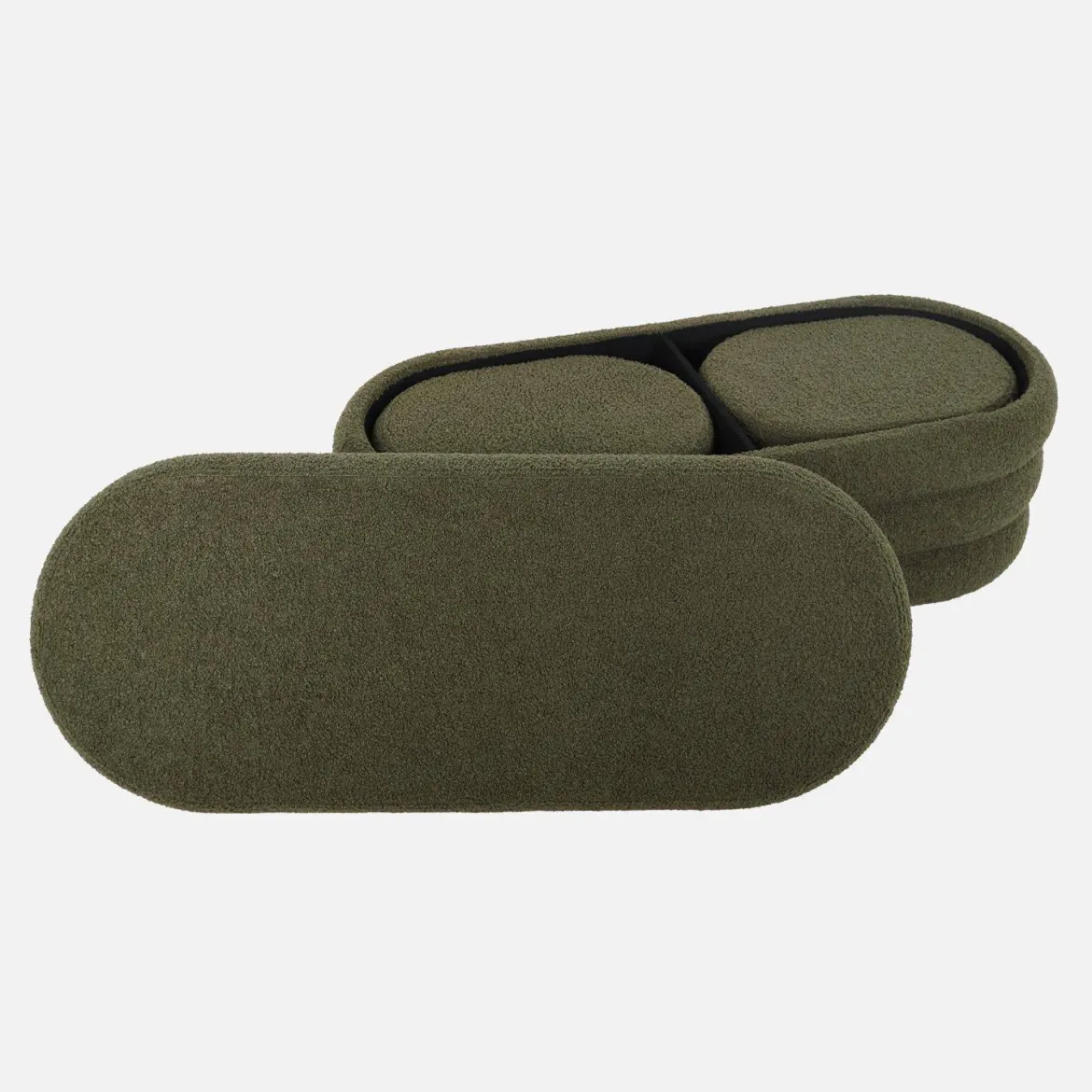Panca contenitore con 2 pouf contenitori bouclé