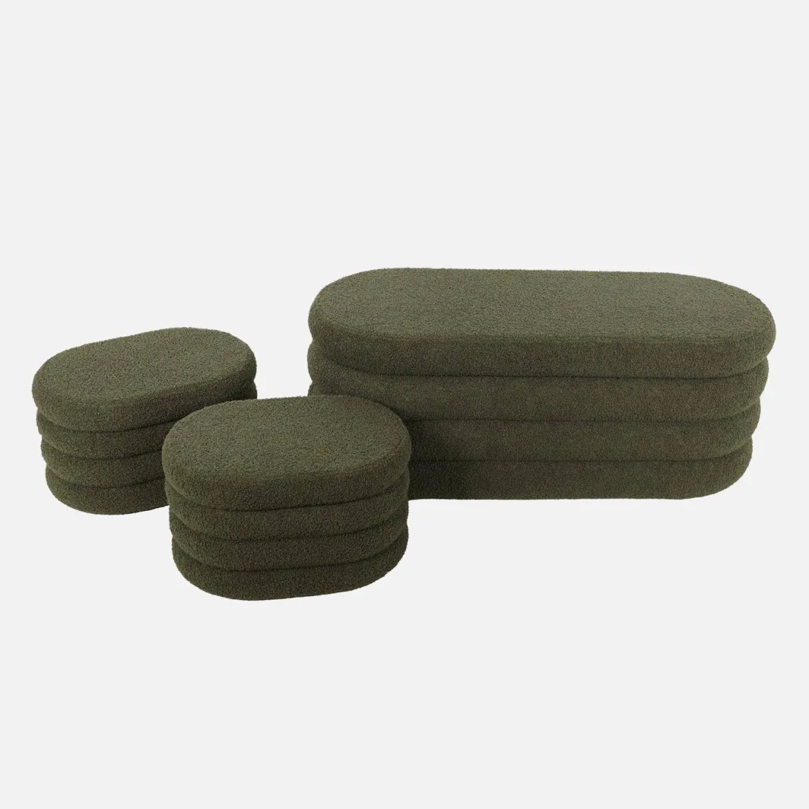 Panca contenitore con 2 pouf contenitori bouclé
