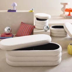 Panca contenitore con 2 pouf contenitori bouclé