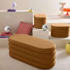 Panca contenitore con 2 pouf contenitori bouclé