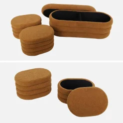 Panca contenitore con 2 pouf contenitori bouclé