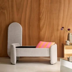 Panca contenitore, fondo letto contemporaneo in tessuto