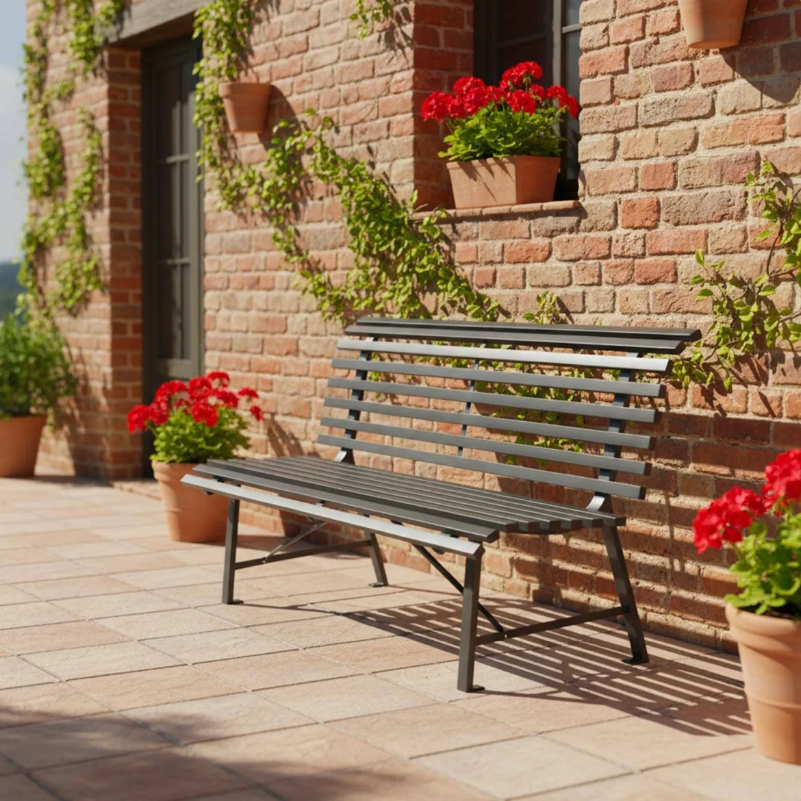 Panca da giardino in acciaio, 2 posti