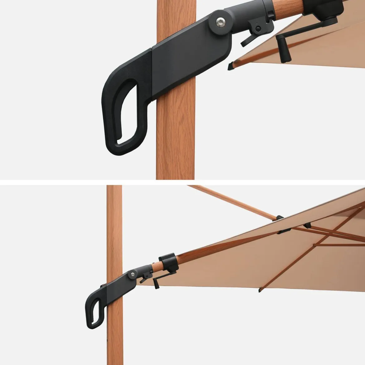 Parasol decentrato 3x3m quadrato, palo effetto legno