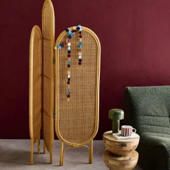 Paravento pieghevole da interno in rattan