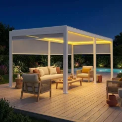 Pergola bioclimatica elettrica 3x6m in alluminio con LED + 4 tende 3m