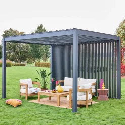 Pergola bioclimatica in alluminio 3x4m + 3 persiane verticali 1,3m