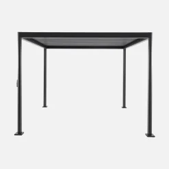 Pergola bioclimatica 3x3 con piedini arrotondati in alluminio e acciaio e lamelle orientabili