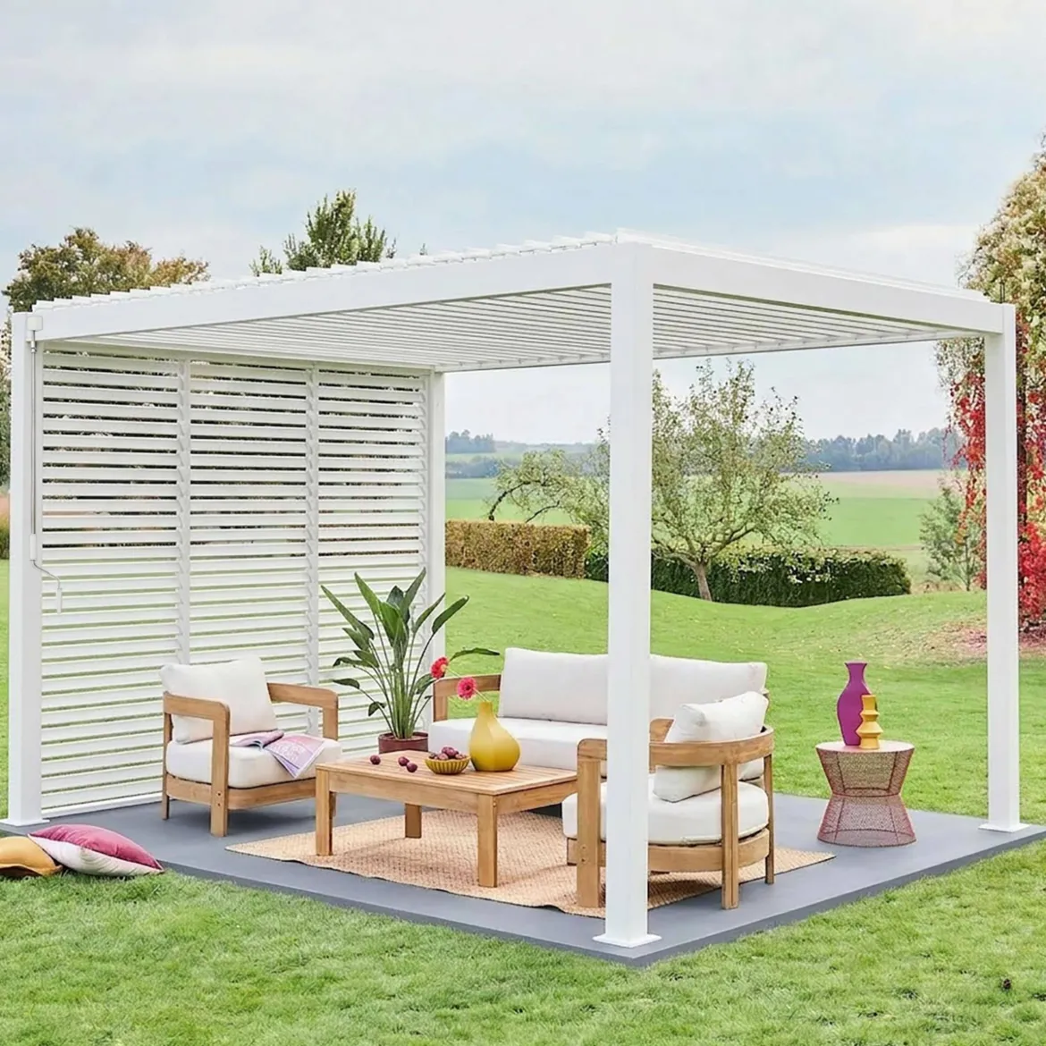 Pergola bioclimatica 3x4 in alluminio + 3 tende da 1m