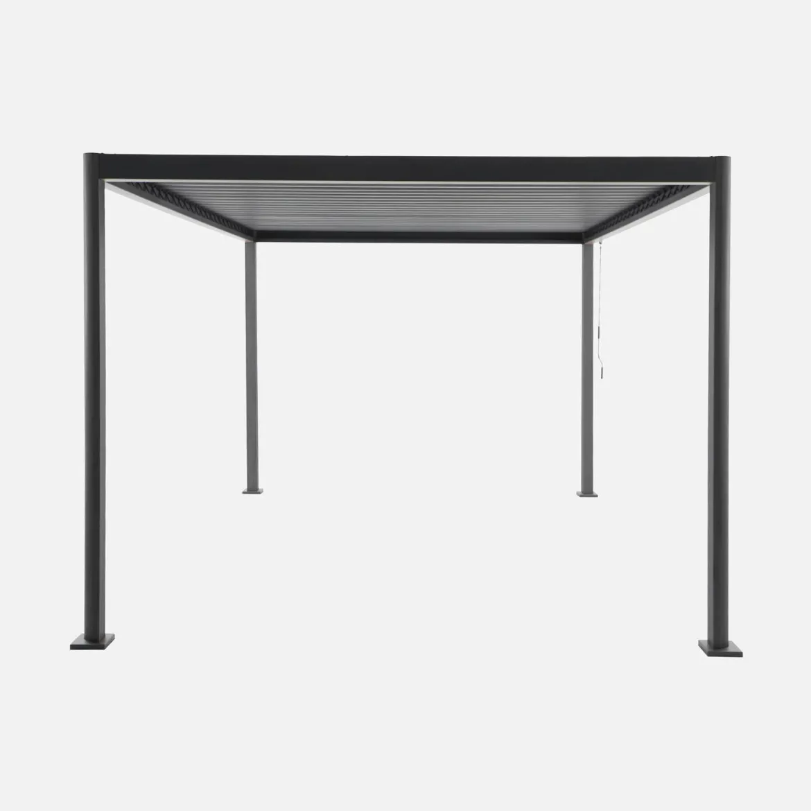 Pergola bioclimatica 3x3m con piedini arrotondati in alluminio e acciaio e lamelle orientabili
