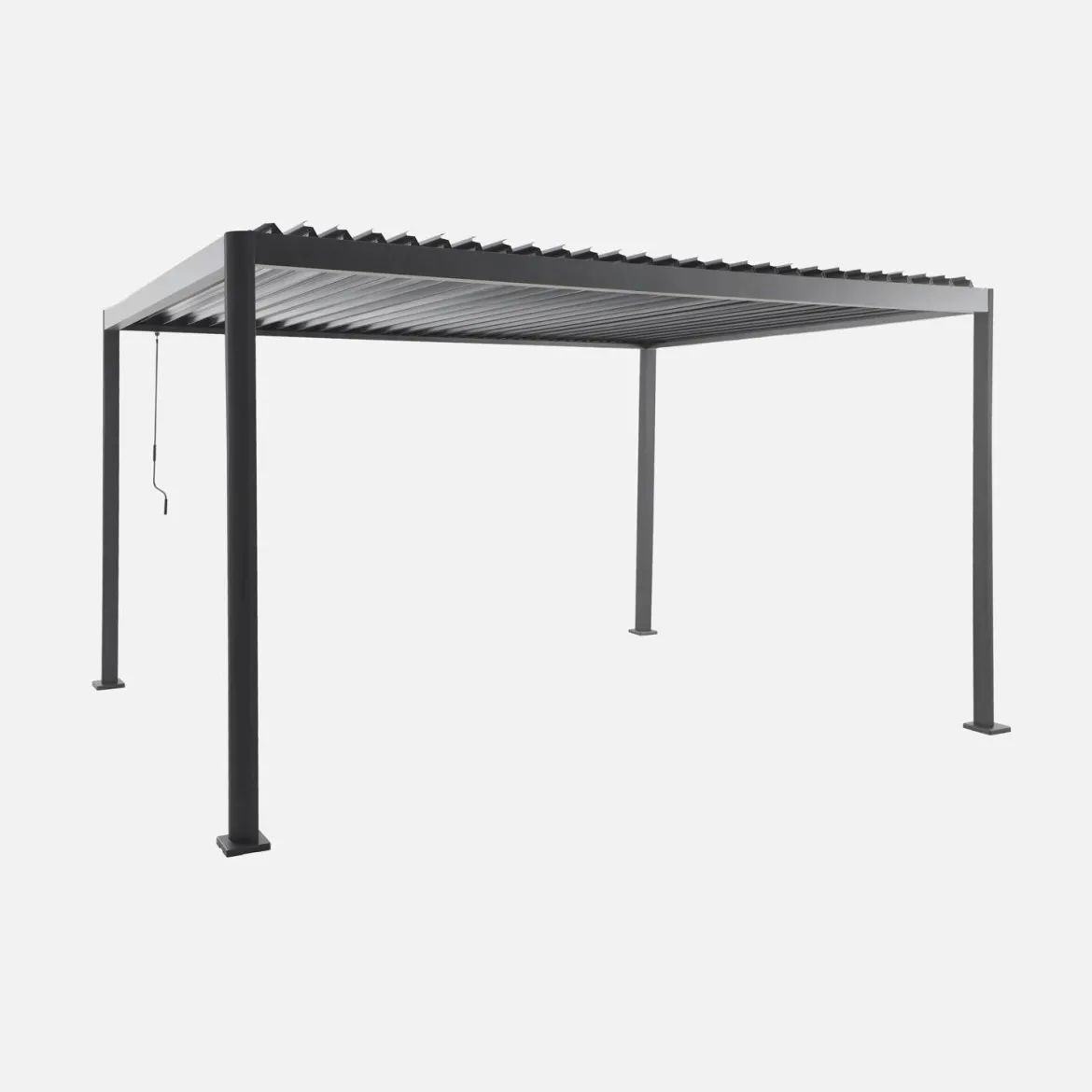 Pergola bioclimatica 3x3m con piedini arrotondati in alluminio e acciaio e lamelle orientabili