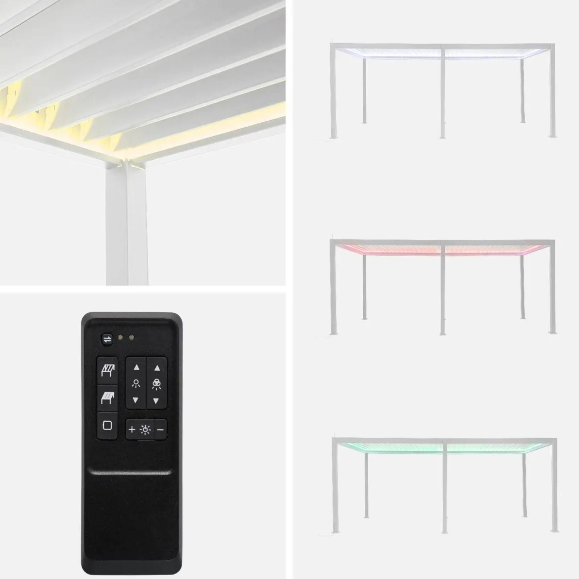 Pergola bioclimatica 3x6m elettrica in alluminio con LED + 2 tende 3m