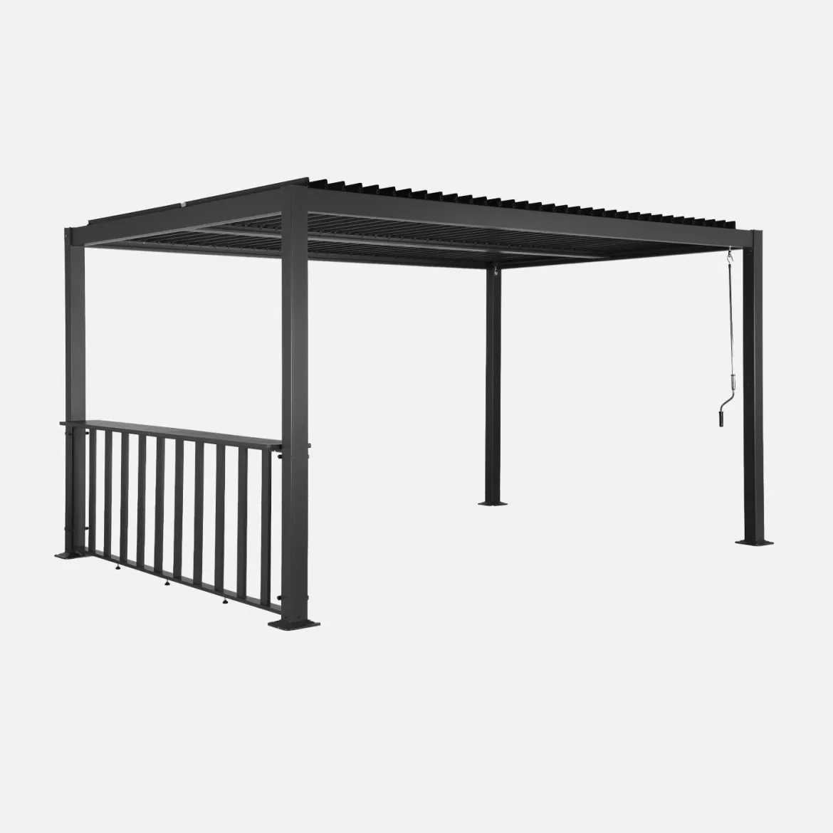 Pergola bioclimatica 3x3m in alluminio e acciaio + ringhiera bassa 3m