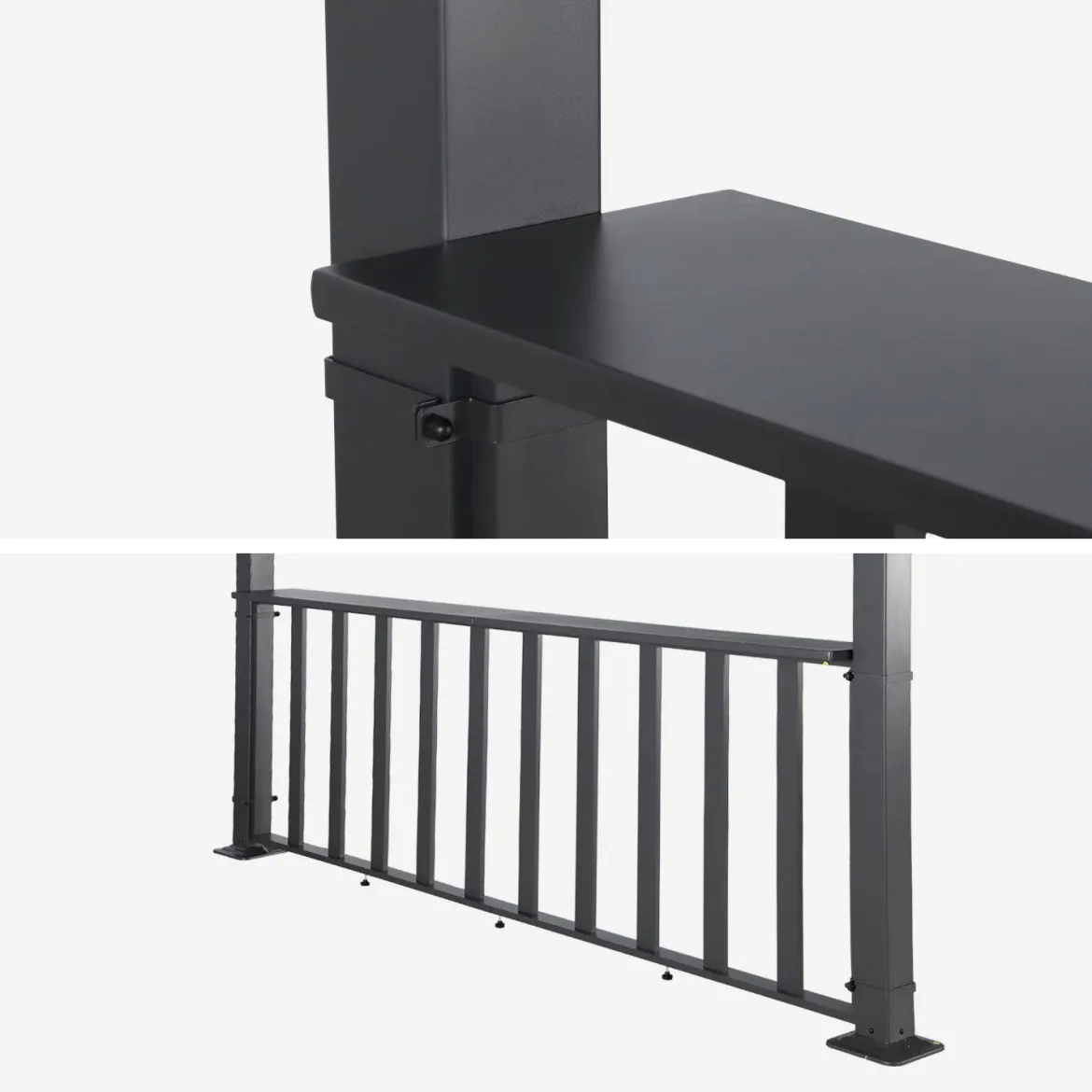 Pergola bioclimatica 3x3m in alluminio e acciaio + ringhiera bassa 3m
