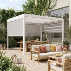 Pergola bioclimatica 3x4m in alluminio + 2 tende da 3m + 1 tenda da 4m