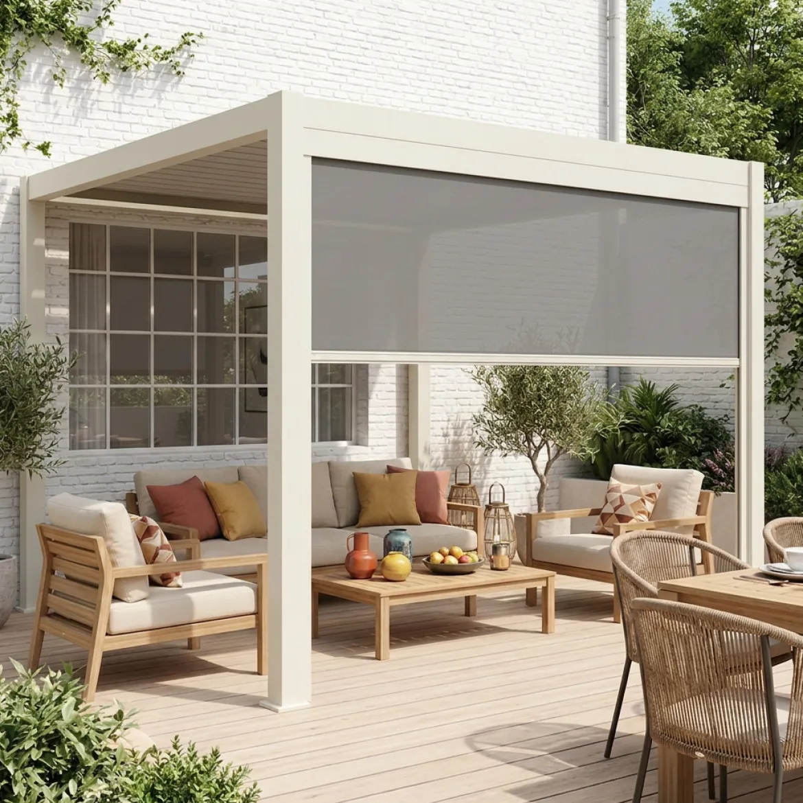 Pergola bioclimatica 3x4m in alluminio + tenda da sole 3m
