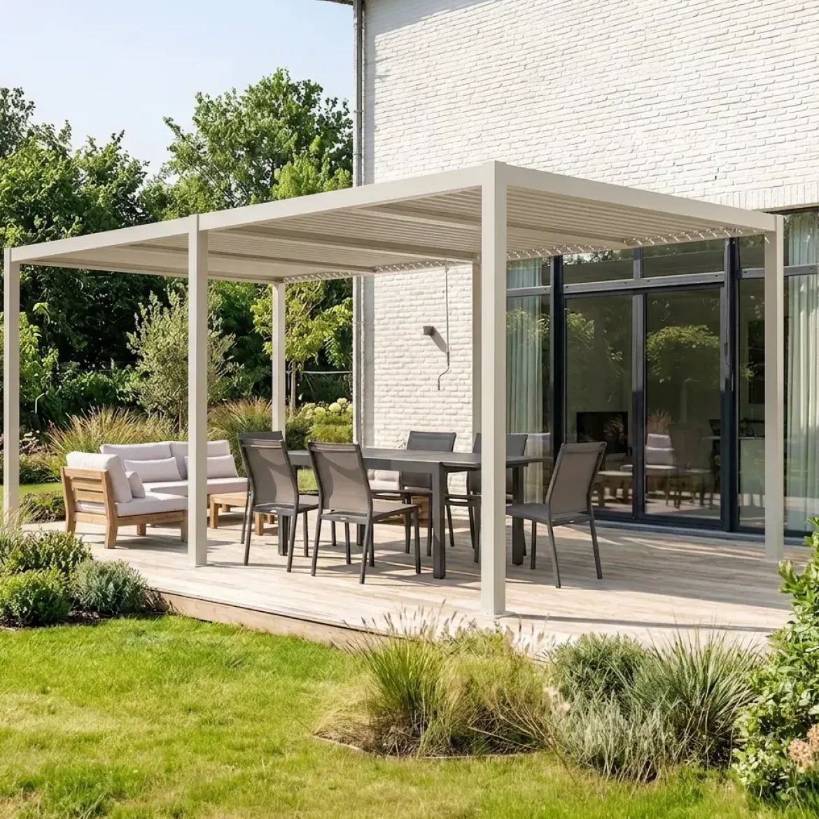 Pergola bioclimatica 3x6m in alluminio e acciaio, lamelle orientabili