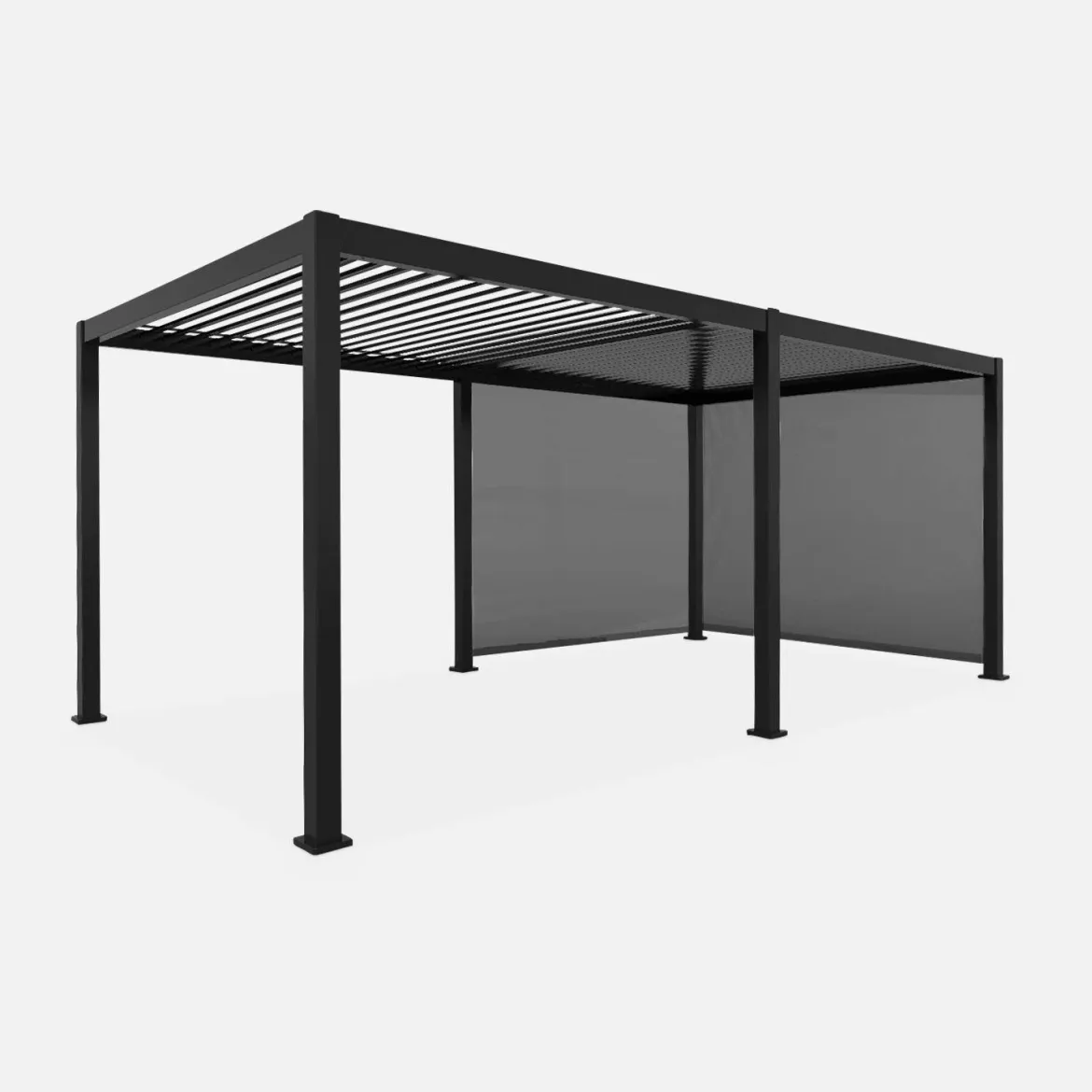 Pergola bioclimatica 3x6m in alluminio + 2 tende 3m