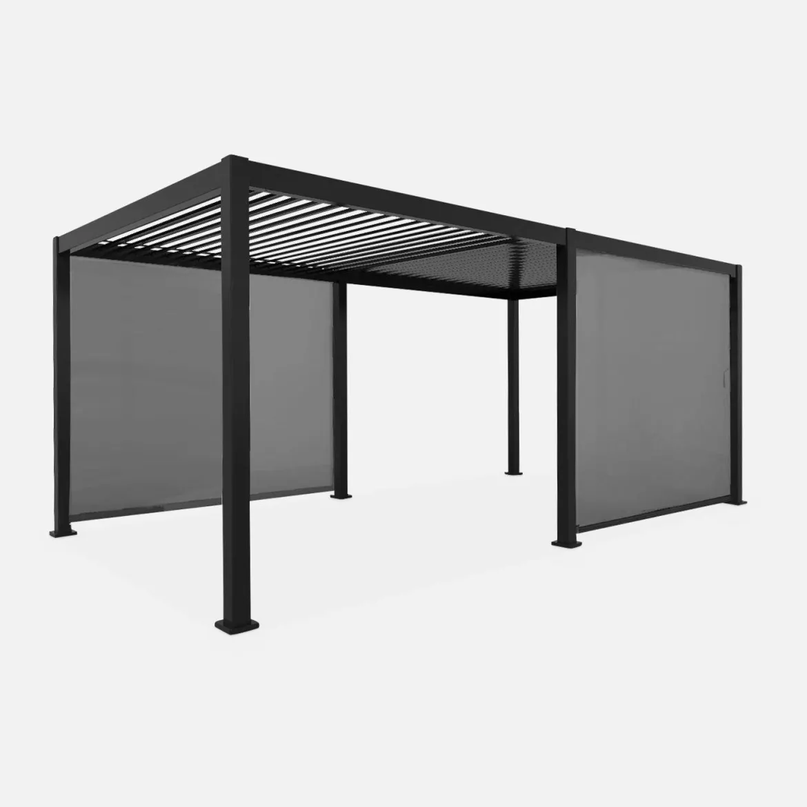 Pergola bioclimatica 3x6m in alluminio + 2 tende 3m