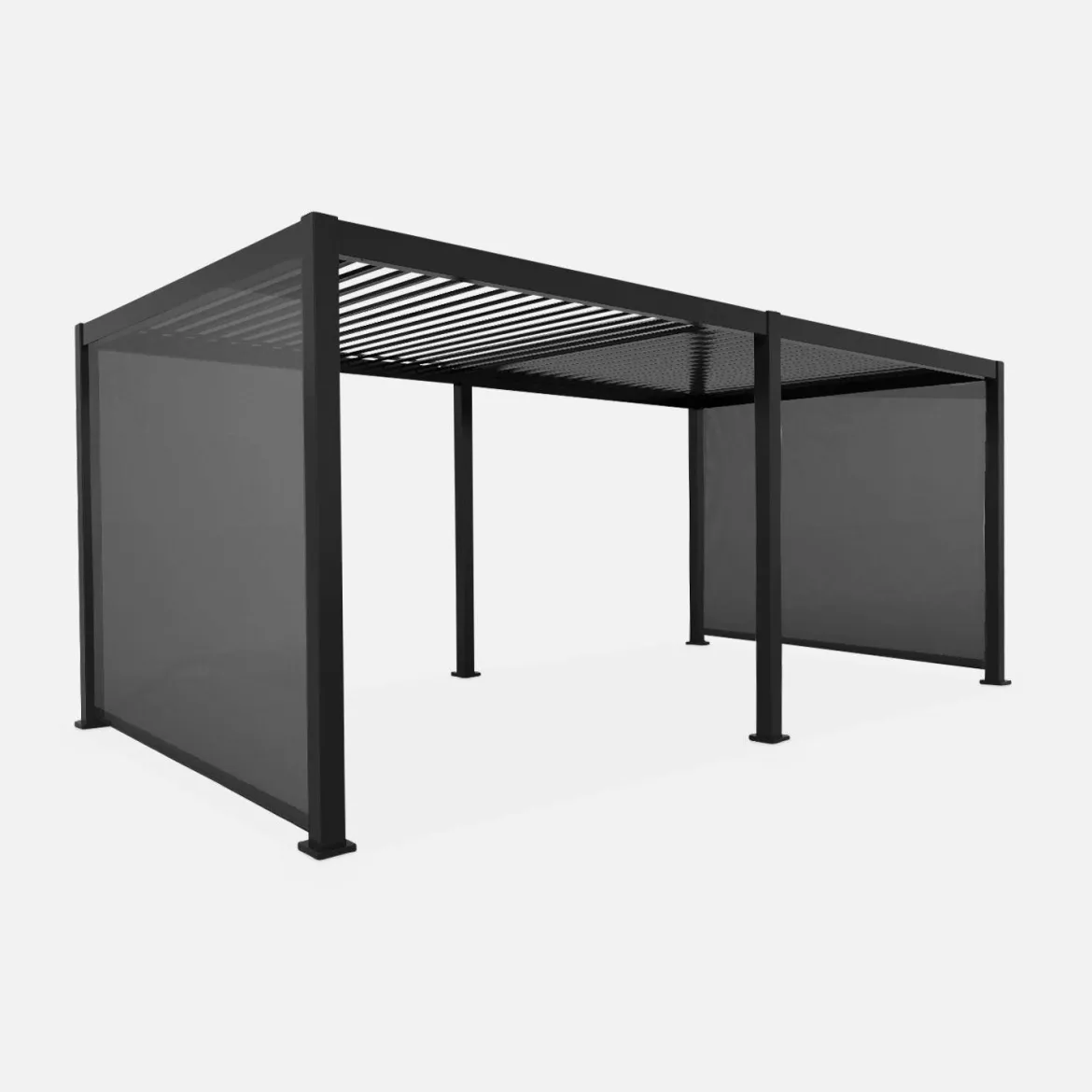 Pergola bioclimatica 3x6m in alluminio + 2 tende 3m