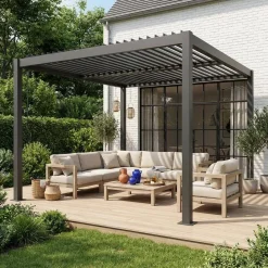 Pergola bioclimatica 3.6x3.6m in alluminio e acciaio con lamelle orientabili
