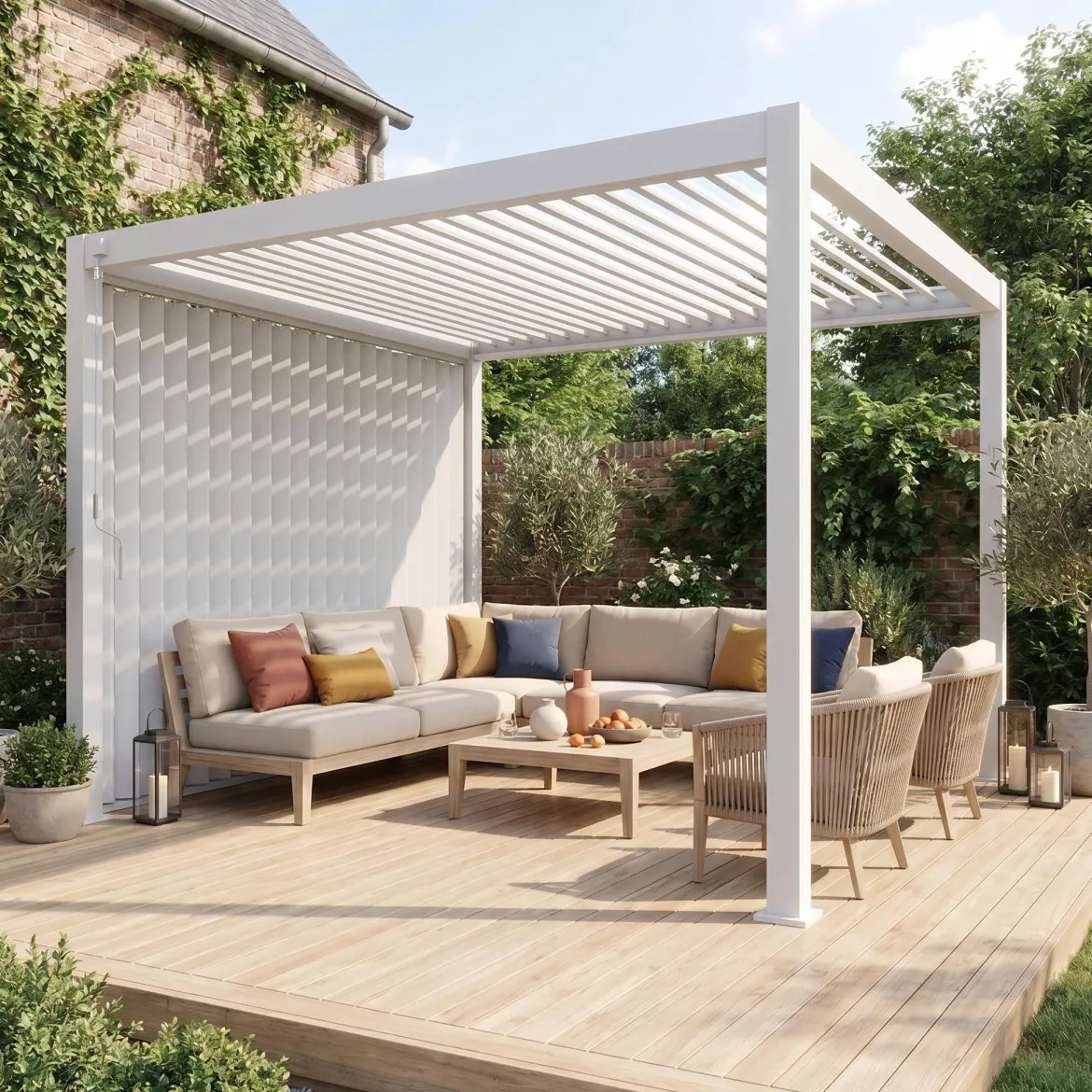 Pergola bioclimatica 3x4m in alluminio + pannello verticale 3m