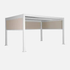 Pergola bioclimatica 3x4m in alluminio e acciaio + 2 tende 3m + 1 tenda 4m