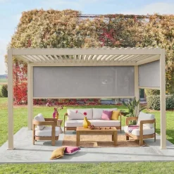 Pergola bioclimatica 3x4m in alluminio + tenda da 3m + tenda da 4m