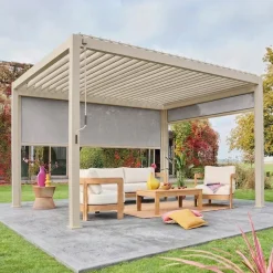 Pergola bioclimatica 3x4m in alluminio + tenda da 3m + tenda da 4m